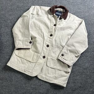 Lands End Jacket Womens Petite XS Beige Barn Coat Plaid Lined Corduroy Collar